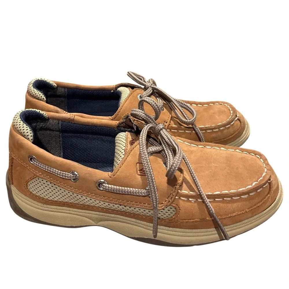Sperry Top-Sider Lanyard Boys Tan Leather Boat Shoes Loafers YB46122A Size 2M